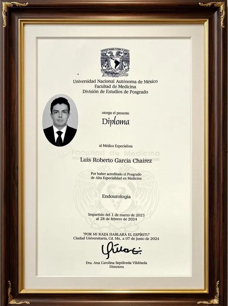 Diploma de Alta Especialidad en Endourología y HOLEP avalado por UNAM